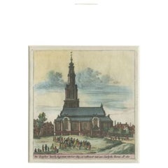Antiker Druck der „Zuiderkerk“ einer Kirche in Amsterdam, 1729