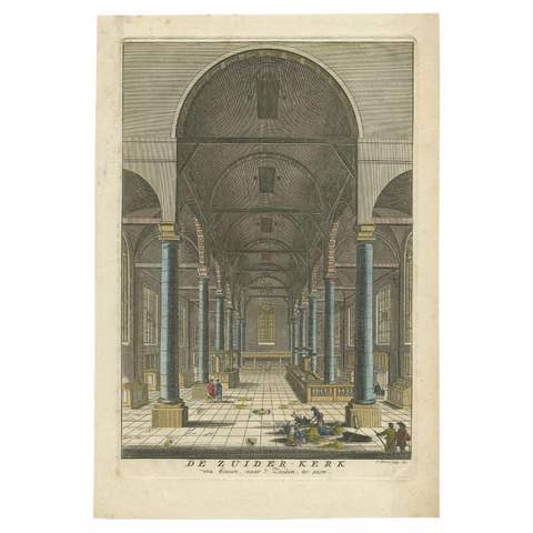 Antique Print of the 'Zuiderkerk' in Amsterdam, Holland, 1765