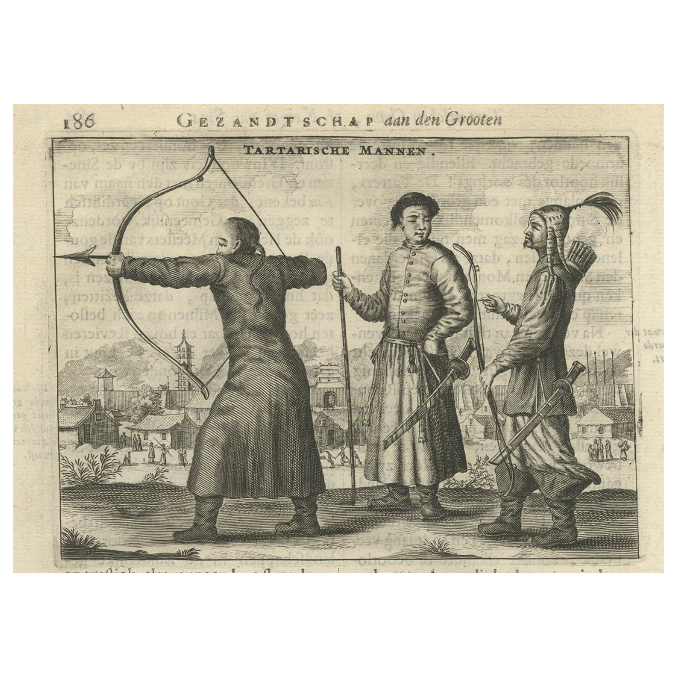 Impression ancienne de trois hommes de Tartary par Nieuhof, 1665