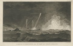 Antique Print of Three Whirlwinds and a Ship off the Coast of New Zealand, 1803