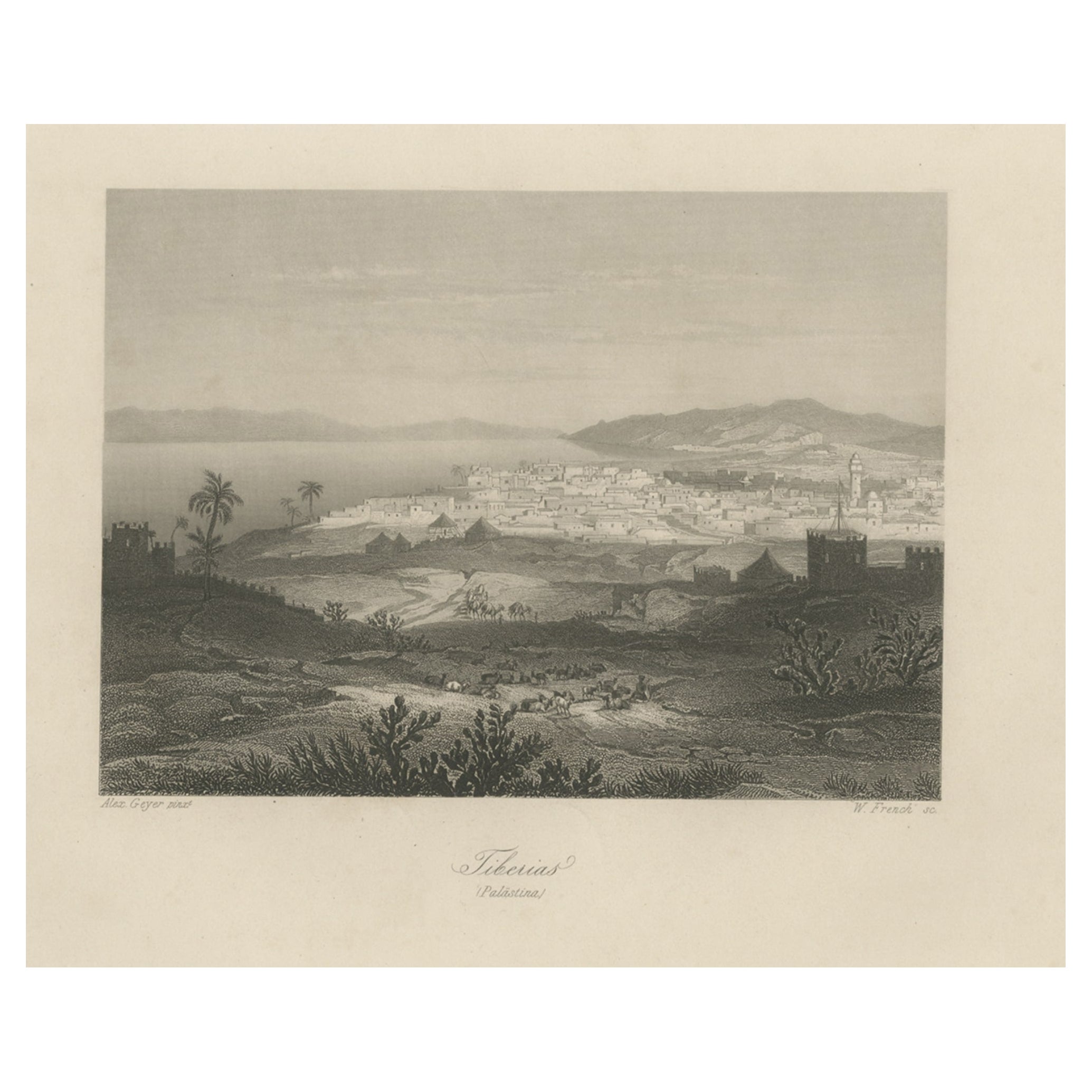 Impression ancienne de Tiberias, ville de Jérusalem, ca.1840