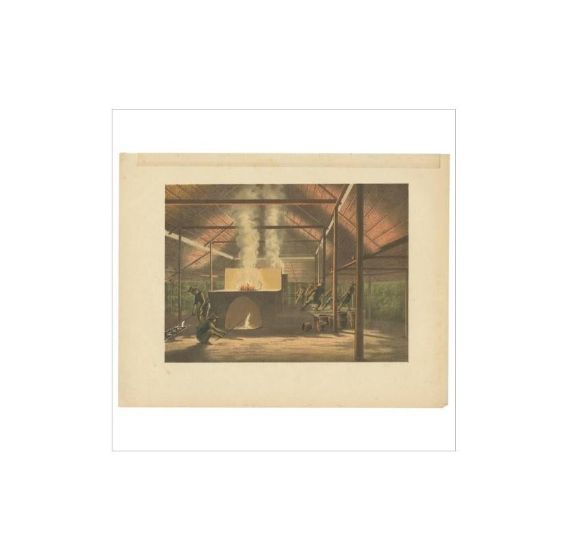 Antique print of tin casting in Tanjung Pandan at the island of Belitung, Indonesia. This print originates from 'Het Kamerlid van Berkestein in Nederlandsch-Indie.', (translation: van Berkestein, member of the Dutch Parliament in the Dutch