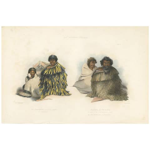 Original Old Print of To Ngaporutu and Ngawhea of Te Mahoa, New Zealand, 1847