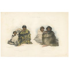 Original Old Print of To Ngaporutu and Ngawhea of Te Mahoa, New Zealand, 1847