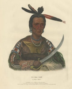 Antique Print of Tokacou 'Yankton Sioux Warrior' by McKenney, 1836