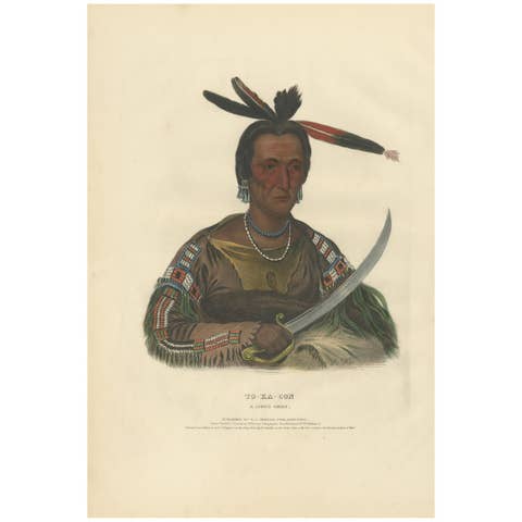 Antique Print of Tokacou 'Yankton Sioux Warrior' by McKenney, 1836