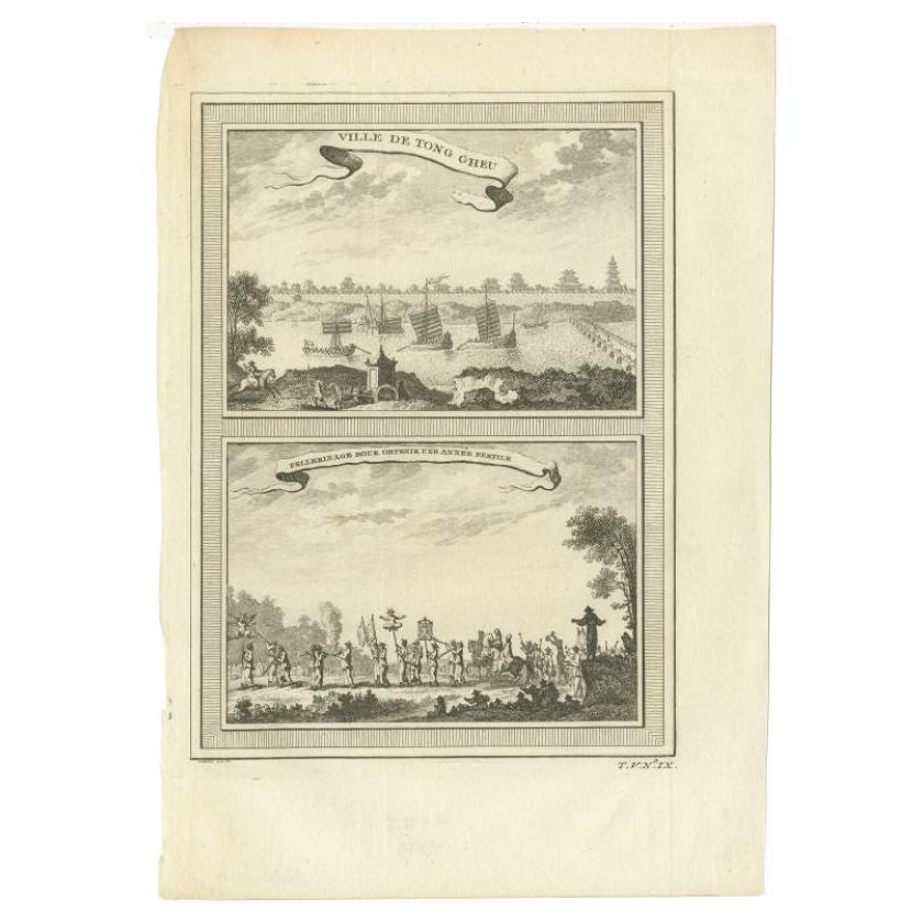 Antique Print of Tongzhou in China and a Pilgrimage for a Fertile Year, 1746 For Sale