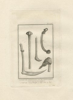 Stampa antica di attrezzi della Nuova Caledonia di Cook '1803
