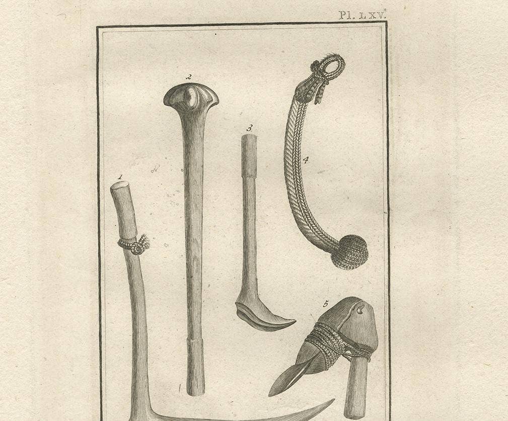 Antique Print of Tools from New Caledonia by Cook '1803'