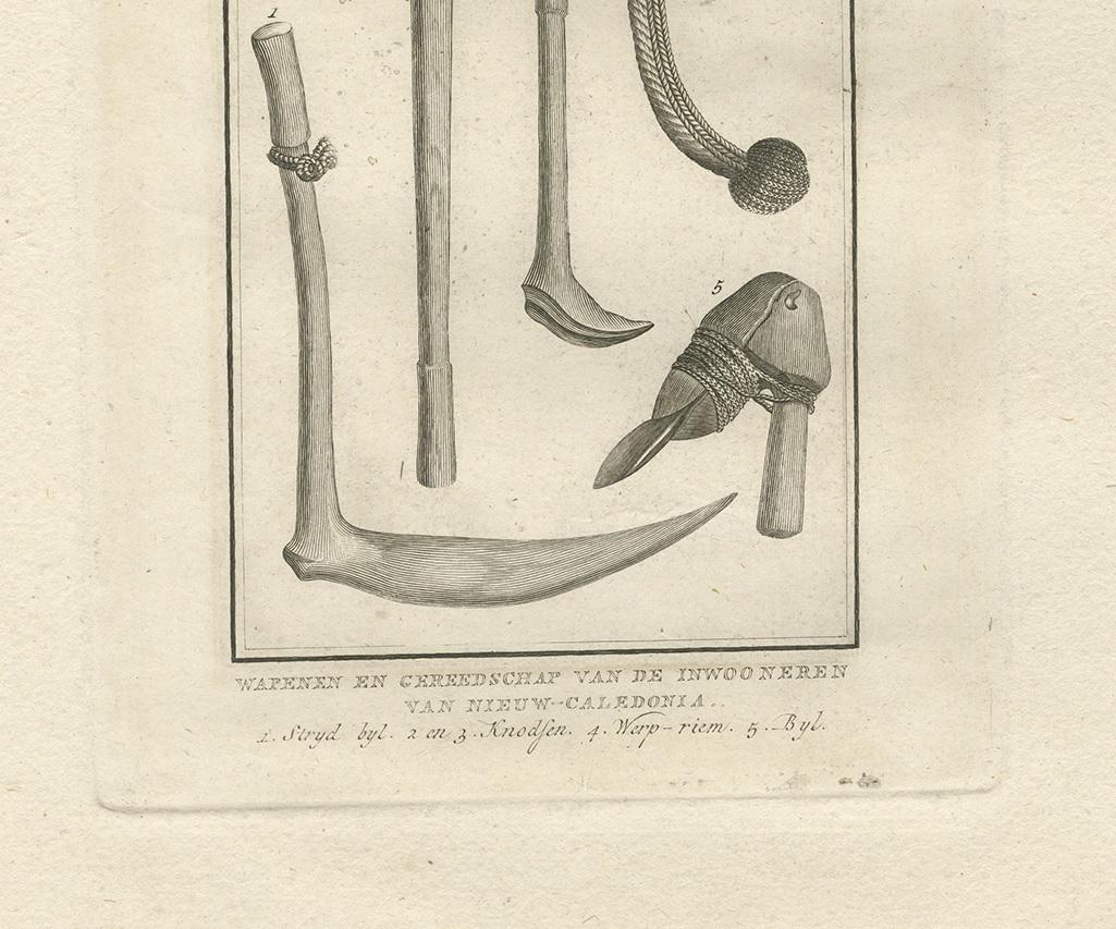 Engraved Antique Print of Tools from New Caledonia by Cook '1803' For Sale