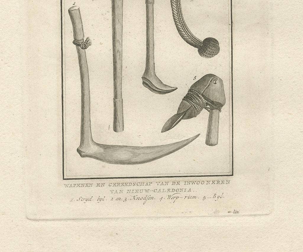 Antique Print of Tools from New Caledonia by Cook '1803'