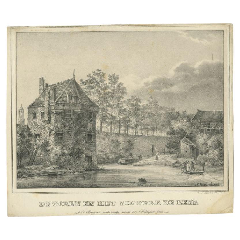 Antique Print of Tower 'de Beer' in Utrecht in The Netherlands, c.1830 For Sale