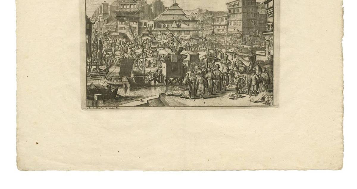 Antique Print of Trade and Merchandise at Bantam, Indonesia by P. Van Der Aa