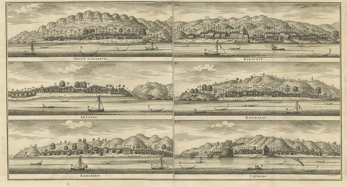 Antique Print of Trading Posts in Indonesia by Valentijn, 1726