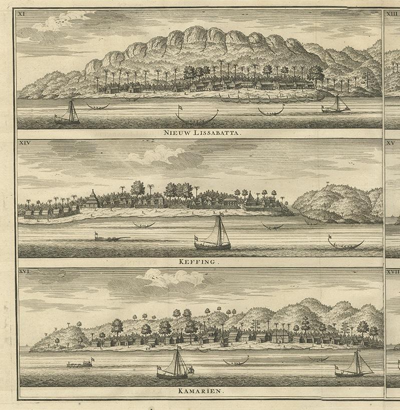 Dutch Antique Print of Trading Posts in Indonesia by Valentijn, 1726 For Sale