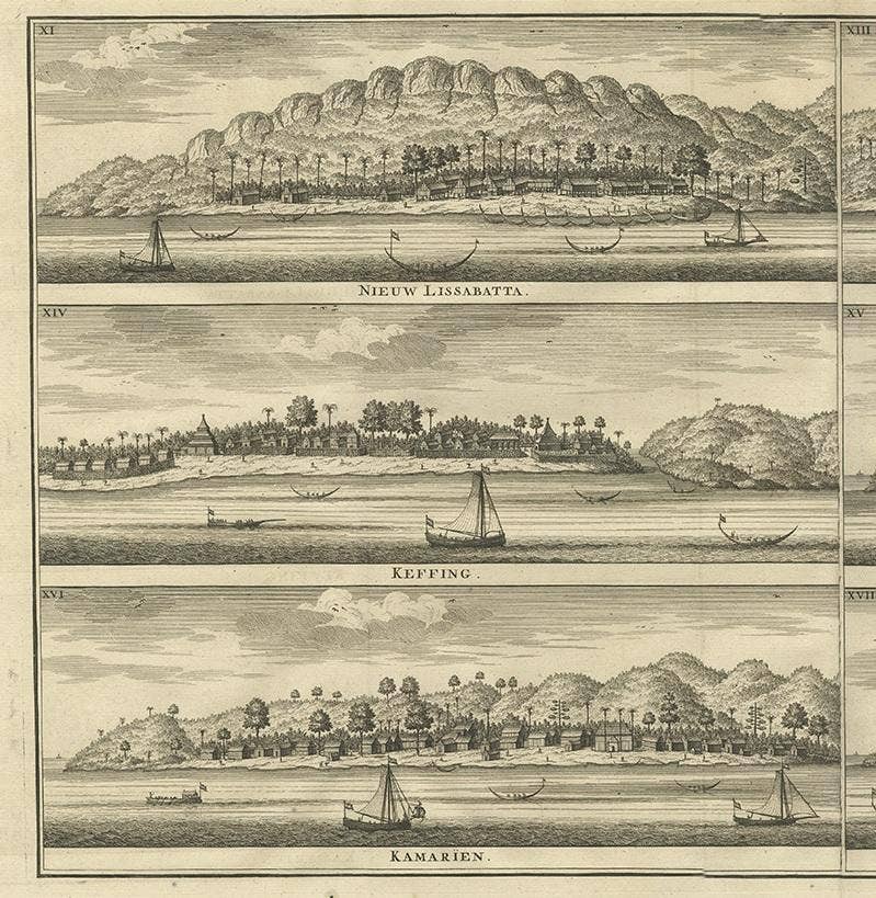 Antique Print of Trading Posts in Indonesia by Valentijn, 1726