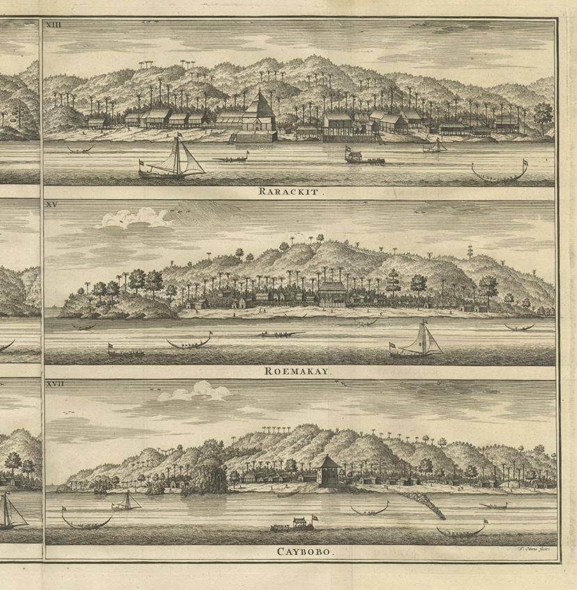 Antique Print of Trading Posts in Indonesia by Valentijn, 1726