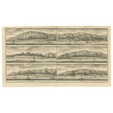 Antique Print of Trading Posts in Indonesia by Valentijn, 1726