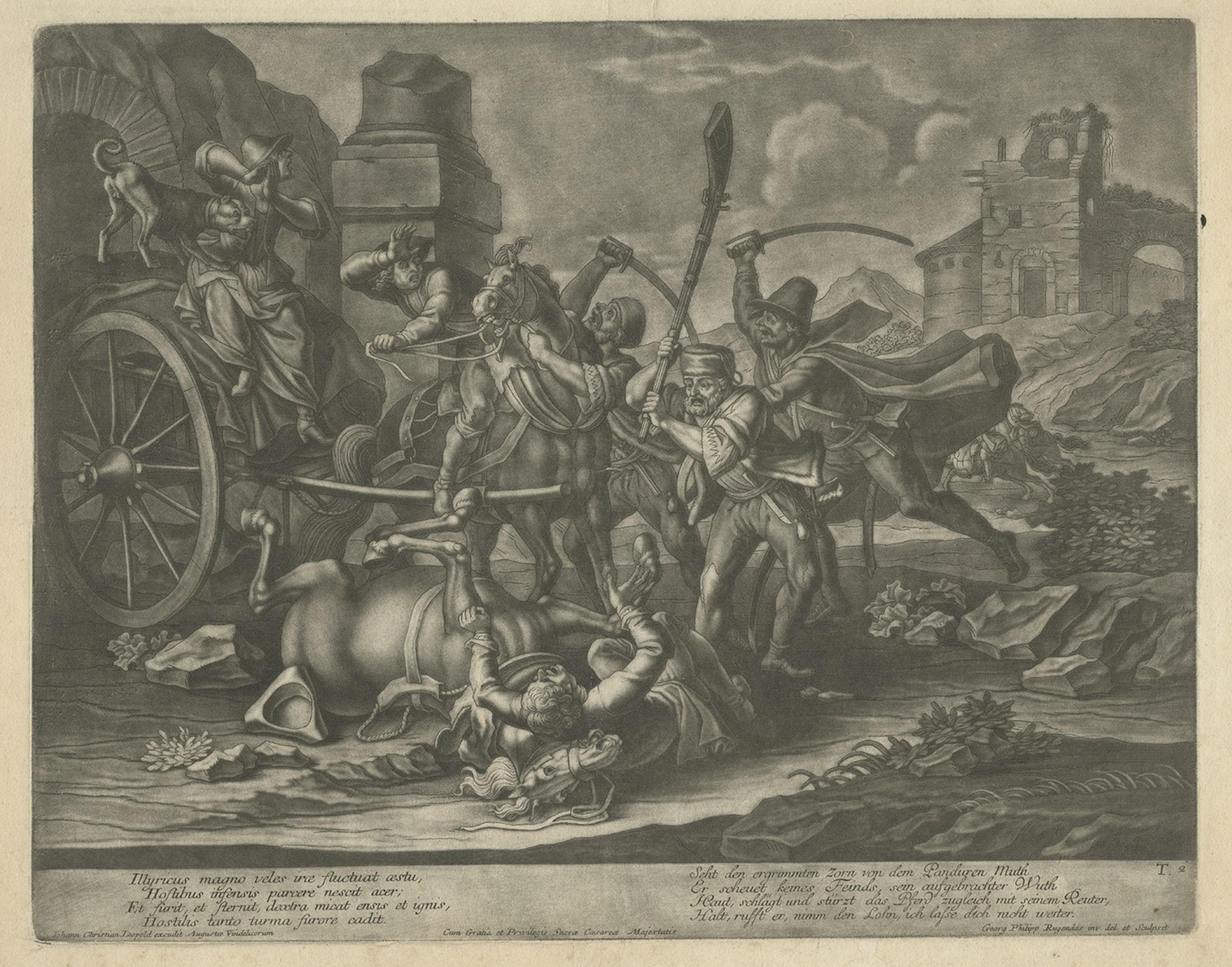 Paper Antique Print of Travellers being robbed by Bandits, c.1745 For Sale