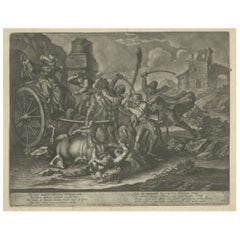 Antique Print of Travellers being robbed by Bandits, c.1745