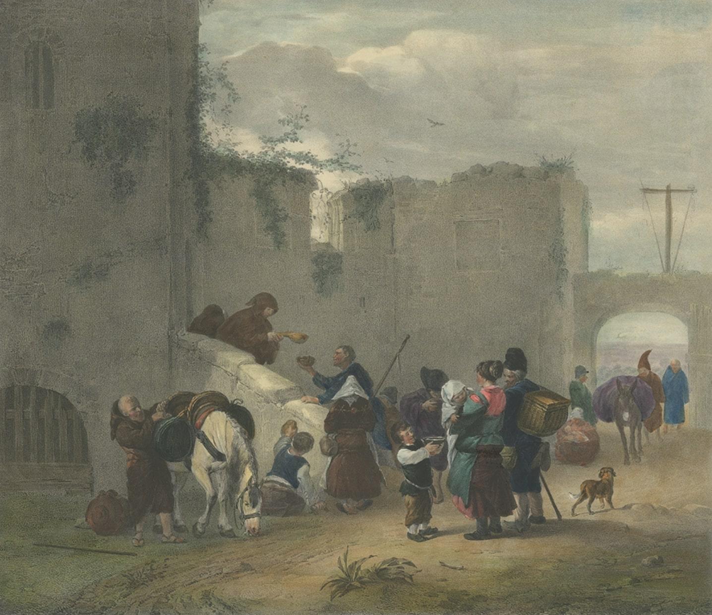 Papier Impression ancienne de voyageurs se promenant à Convent, C.1840 en vente