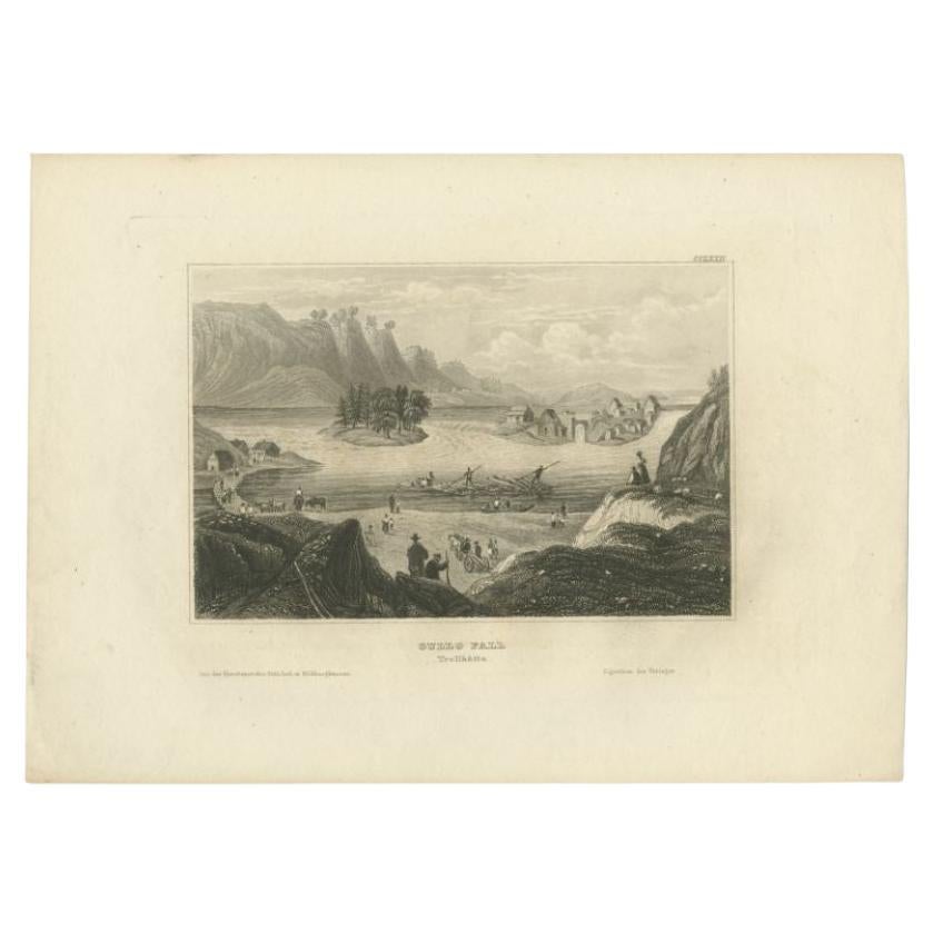 Antique Print of Trollhättan Falls in Sweden, 1839