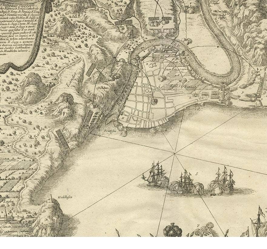 Antique Print of Trondheim by Pufendorf, '1697'