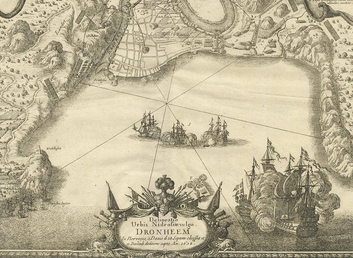Antique Print of Trondheim by Pufendorf, '1697'