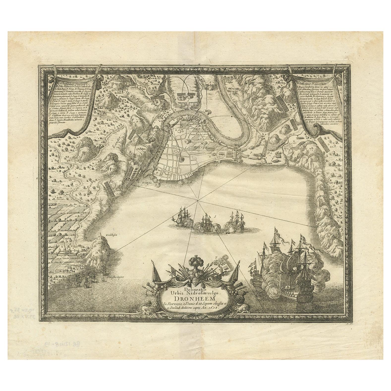 Antique Print of Trondheim by Pufendorf, '1697' For Sale