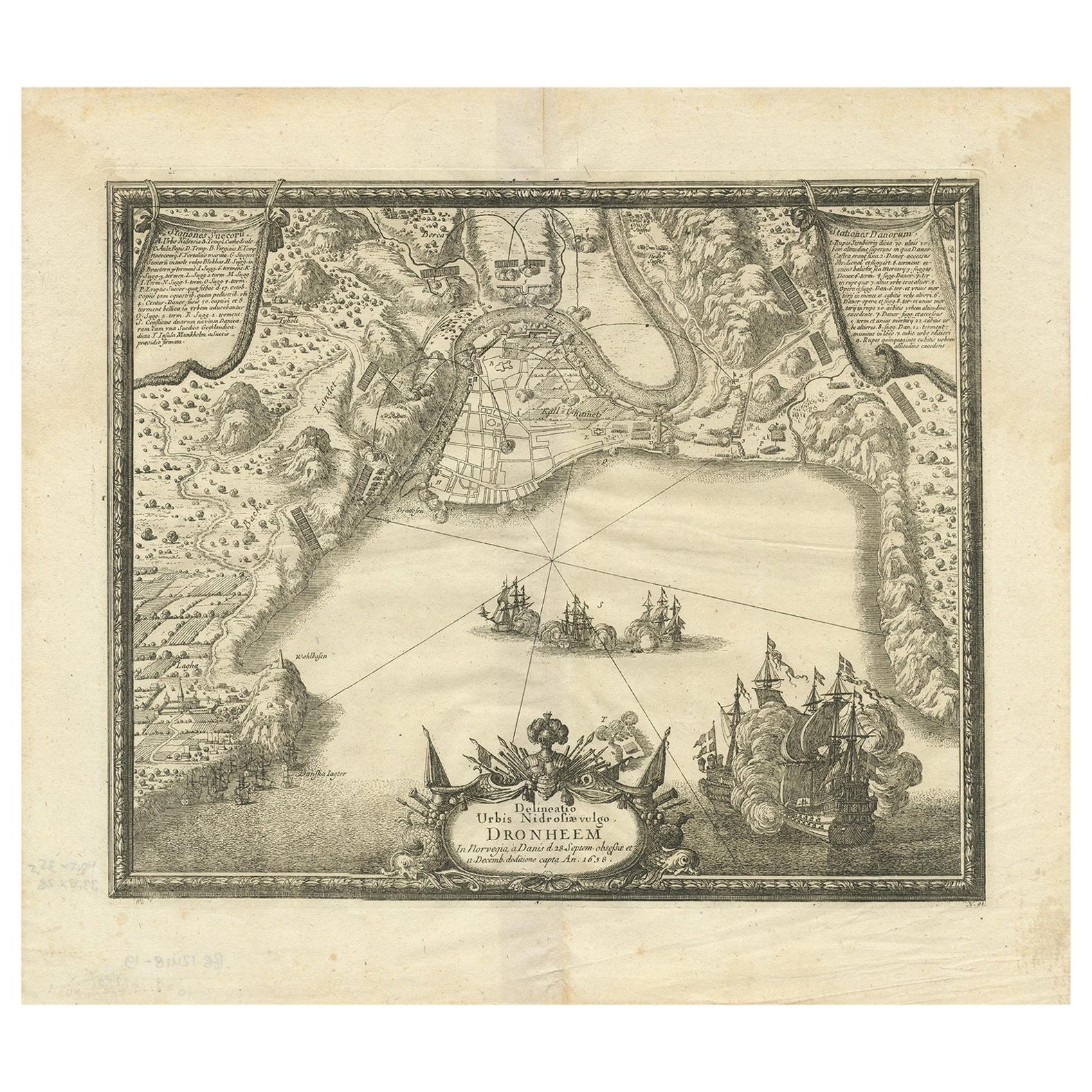 Stampa antica di Trondheim di Pufendorf, "1697 in vendita