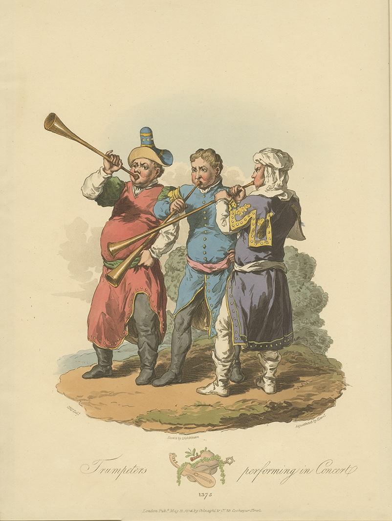 Antique Print of Trumpeters by Atkinson '1814' In Good Condition For Sale In Langweer, NL