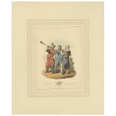 Grabado antiguo de Trompeteros de Atkinson '1814