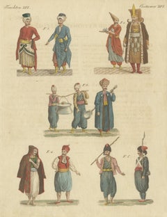 Antique Print of Turkish Men and Their Costumes Turkey, 1810