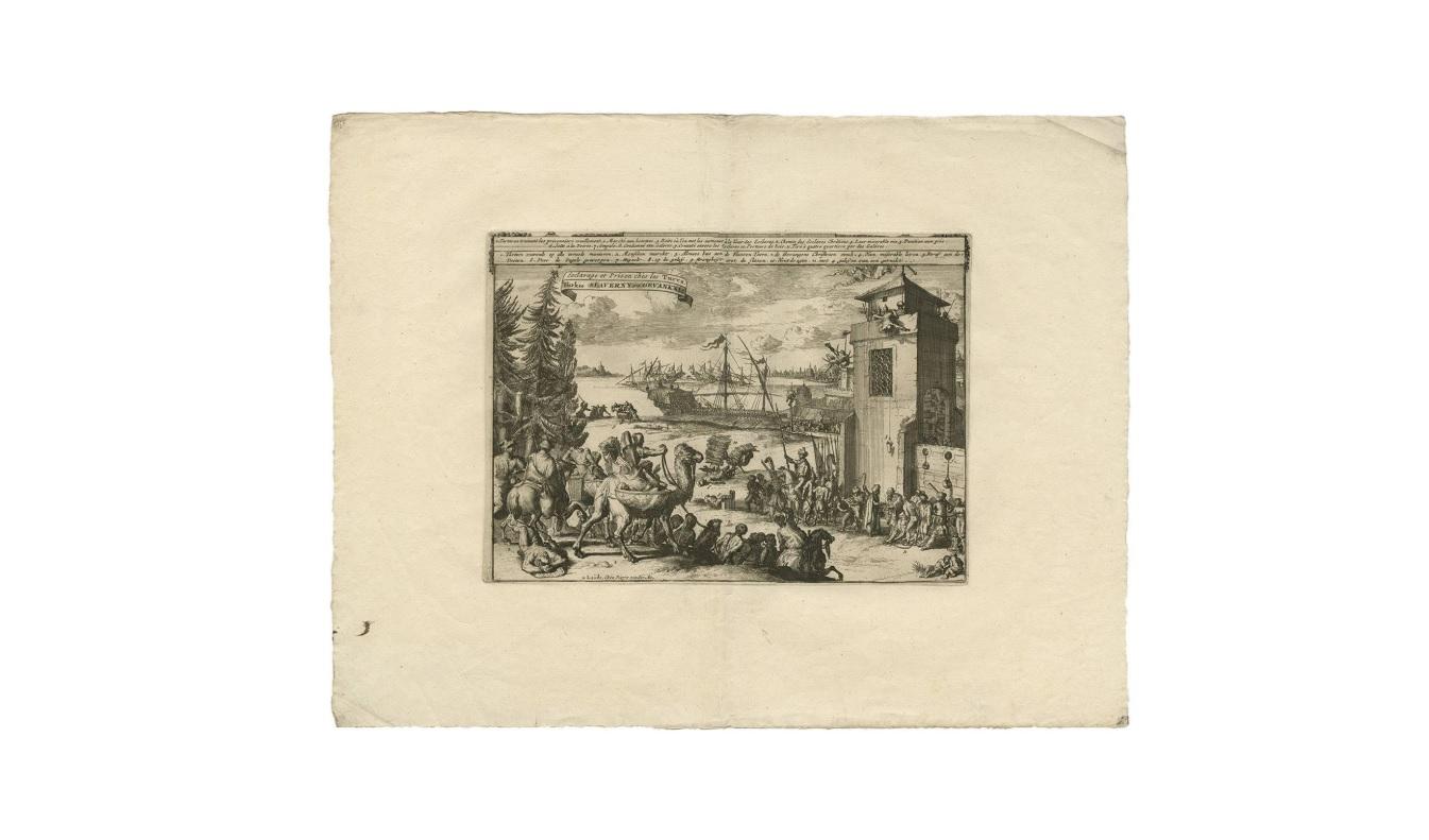 18th Century Antique Print of Turkish Slavery and Jail by P. van der Aa, circa 1725 For Sale