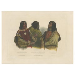 Antique Print of Two Blackfoot Chiefs and a Kutenai Leader Made after Bodmer