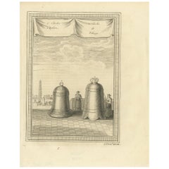 Grabado antiguo de dos campanas chinas de Prévost '1748