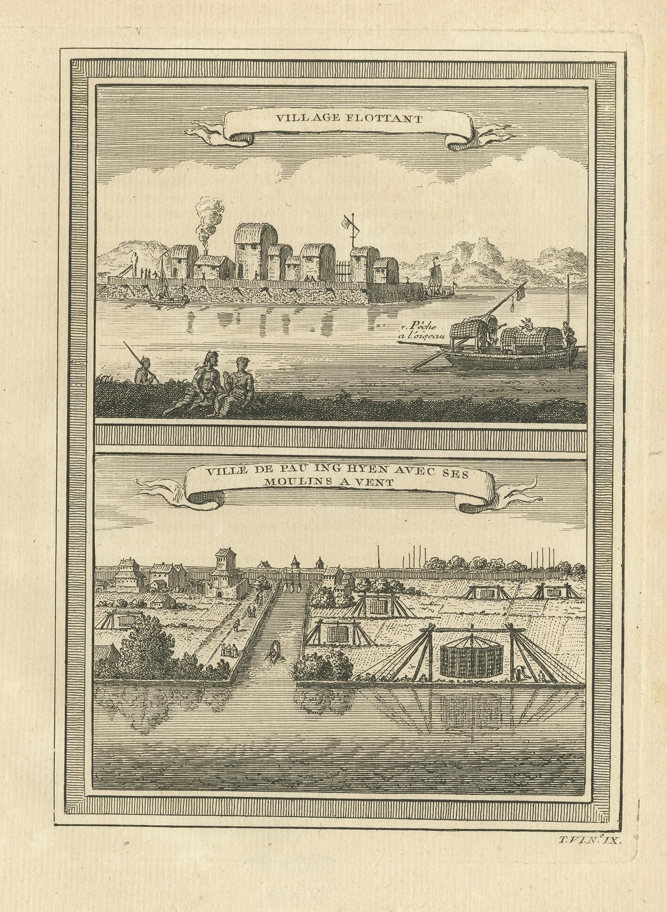 Antique Print of Two Chinese Villages, 1748 In Good Condition For Sale In Langweer, NL