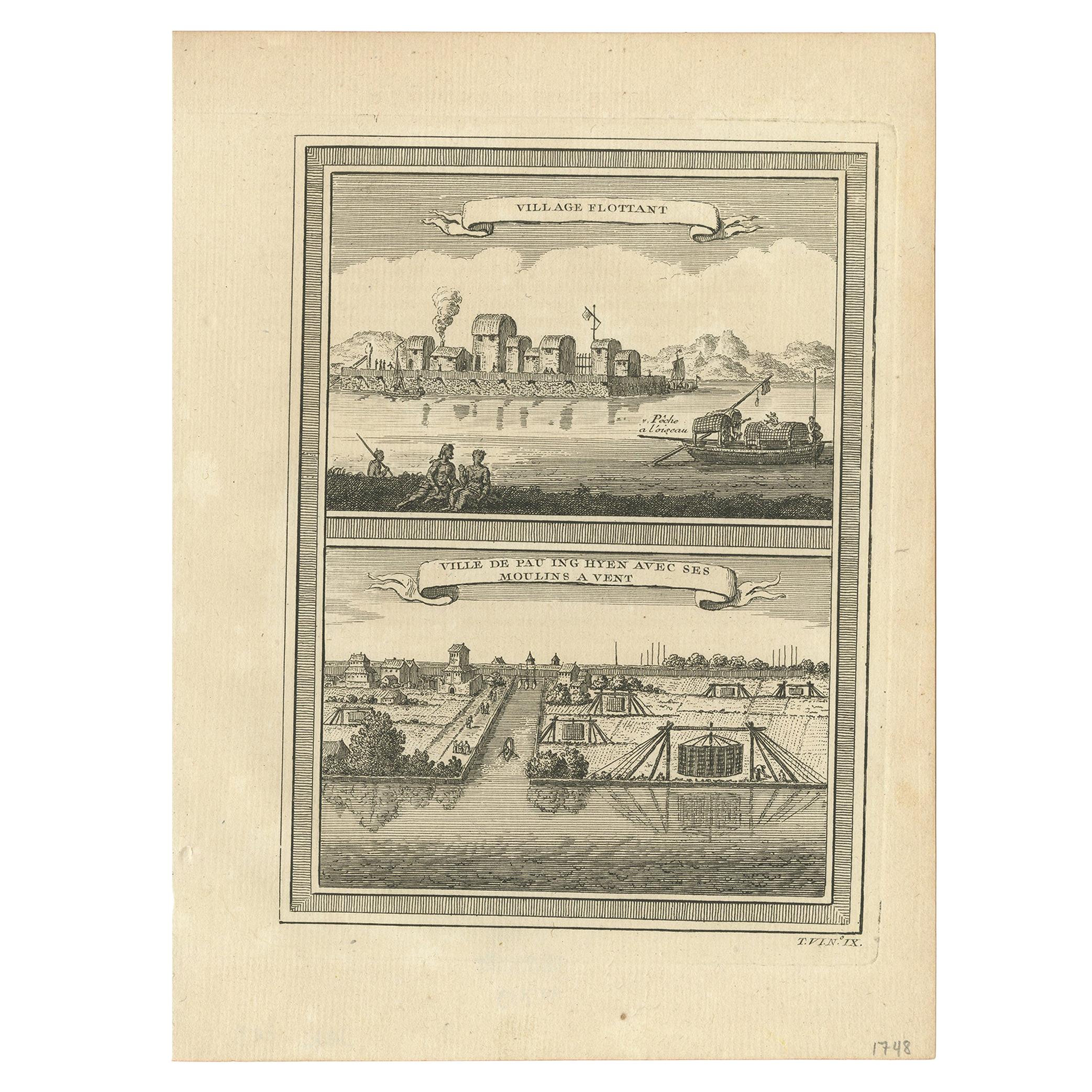 Antique Print of Two Chinese Villages, 1748