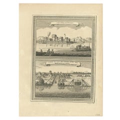 Antique Print of Two Chinese Villages, 1748