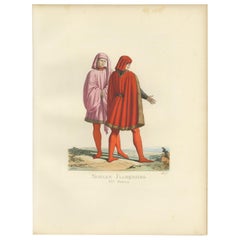 Antique Print of Two Florence Noblemen 15th Century, by Bonnard, 1860