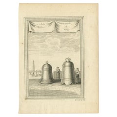 Antique Print of two Huge Chinese Bells from Peking of Bejing, China, 1748