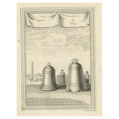 Antiker Druck von zwei riesigen chinesischen Glocken aus Peking, China, 1748