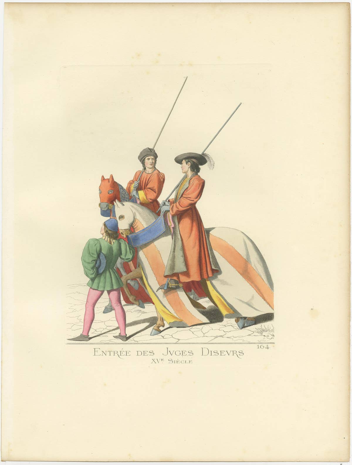 Antique Print of Two Judges Entering a Tournament, by Bonnard, 1860