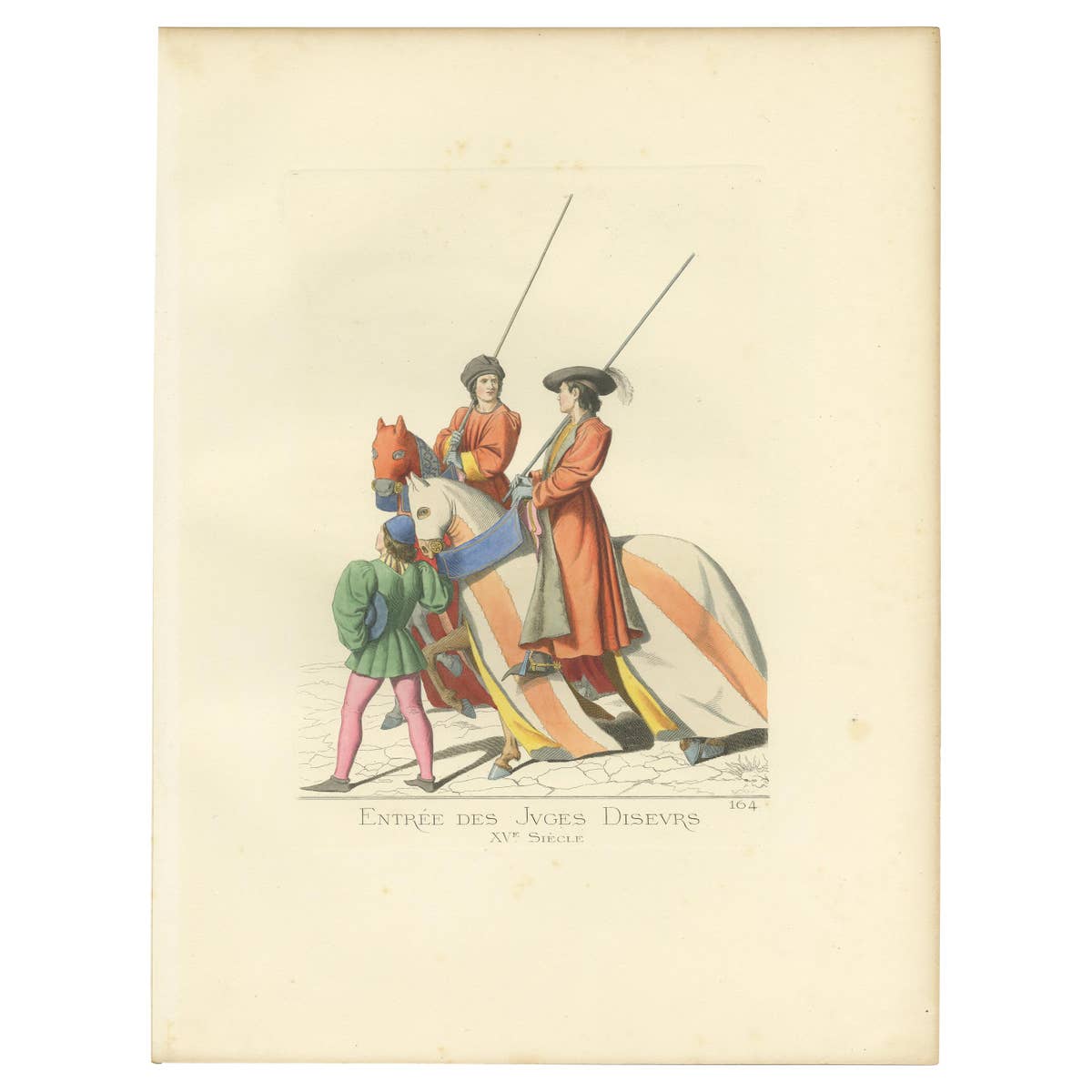 Antique Print of Two Judges Entering a Tournament, by Bonnard, 1860