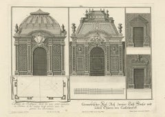 Antique Print of Two Pavilions and Gates by Wolff '1737'