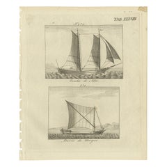 Antique Print of Two Portuguese Ships by Stöttrup, circa 1780