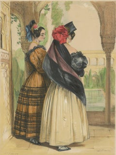 Antique Print of Two Spanish Ladies by J.F. Lewis, 1836