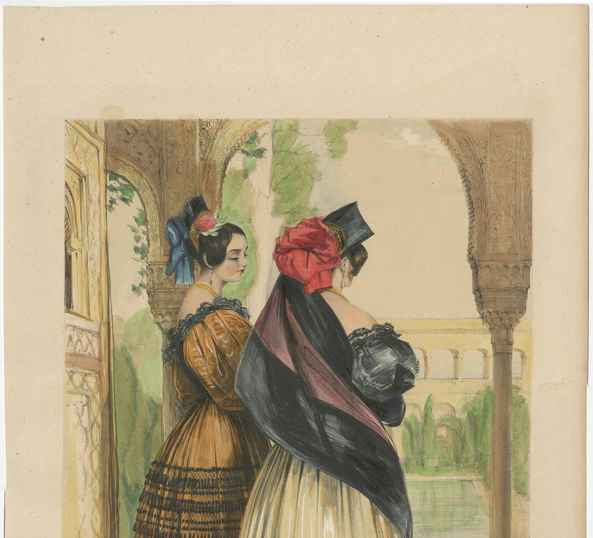 Antique Print of Two Spanish Ladies by J.F. Lewis, 1836