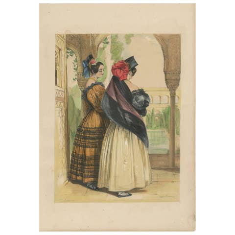 Antique Print of Two Spanish Ladies by J.F. Lewis, 1836