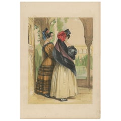 Antique Print of Two Spanish Ladies by J.F. Lewis, 1836